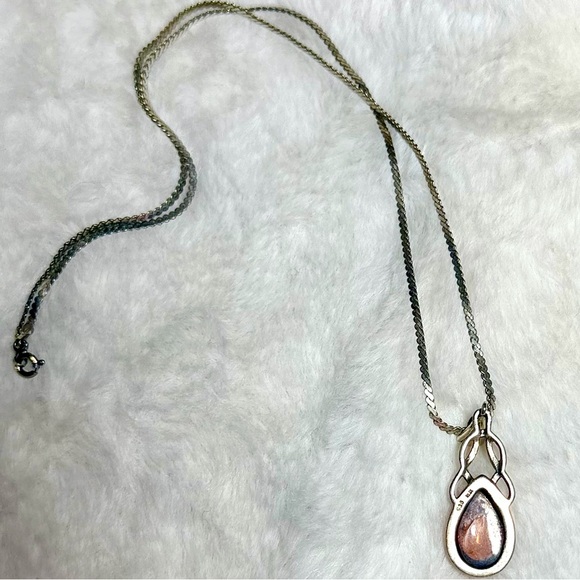 Signed Sterling Silver & Amber Necklace - Picture 6 of 7